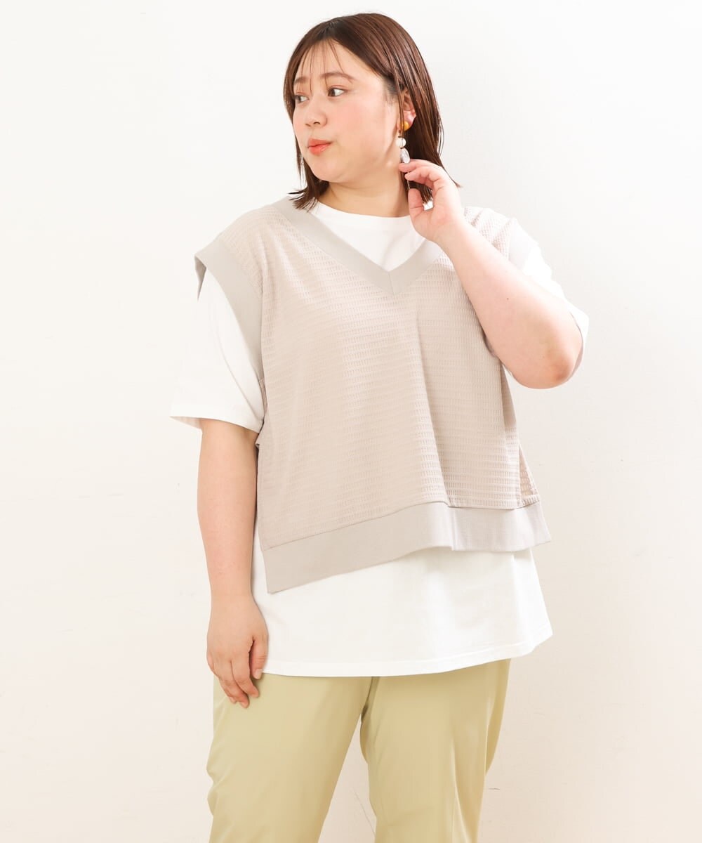 OLKGS47090 eur3(エウルキューブ) 【大きいサイズ/soso×eur3】Ｔシャツベストセット ベージュ(82)