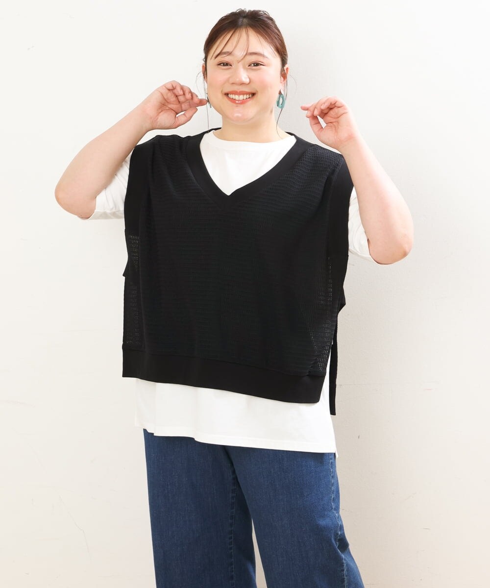 OLKGS47090 eur3(エウルキューブ) 【大きいサイズ/soso×eur3】Ｔシャツベストセット ブラック(94)