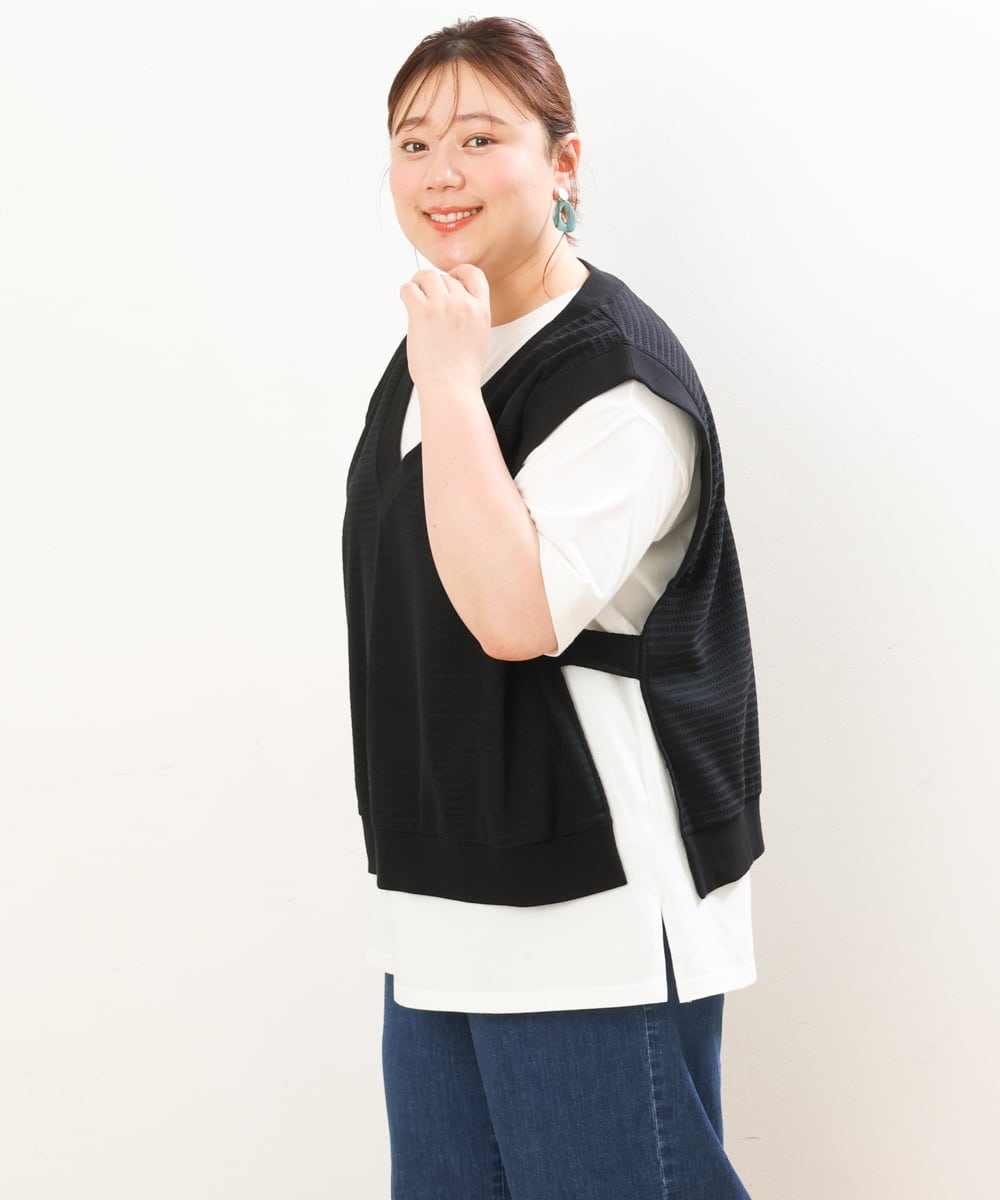 OLKGS47090 eur3(エウルキューブ) 【大きいサイズ/soso×eur3】Ｔシャツベストセット ブラック(94)