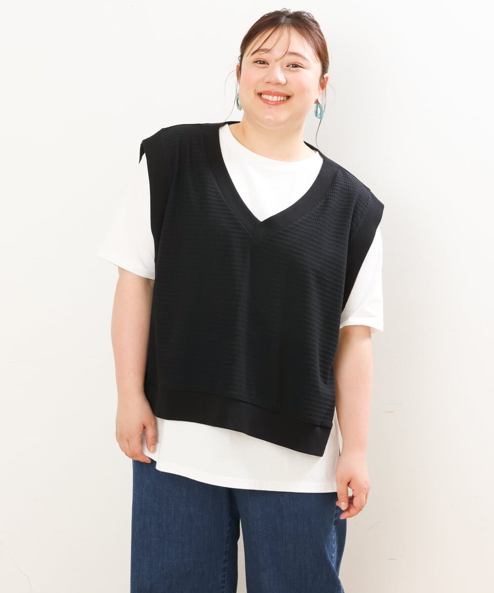 OLKGS47090 eur3(エウルキューブ) 【大きいサイズ/soso×eur3】Ｔシャツベストセット ブラック(94)