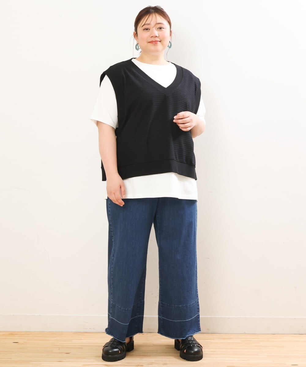OLKGS47090 eur3(エウルキューブ) 【大きいサイズ/soso×eur3】Ｔシャツベストセット ブラック(94)