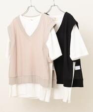 OLKGS47090 eur3(エウルキューブ) 【大きいサイズ/soso×eur3】Ｔシャツベストセット ブラック(94)