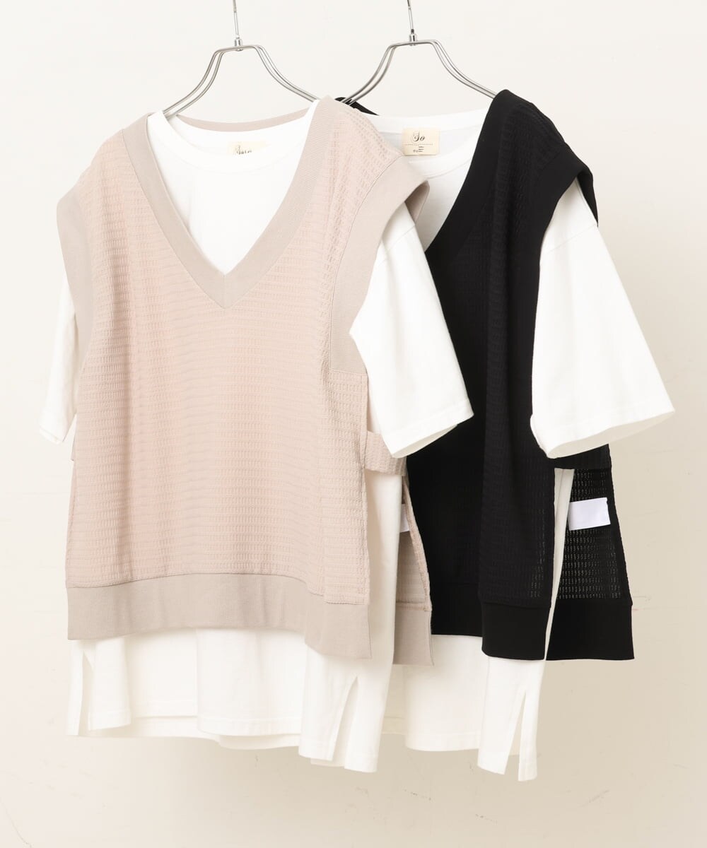 OLKGS47090 eur3(エウルキューブ) 【大きいサイズ/soso×eur3】Ｔシャツベストセット ブラック(94)
