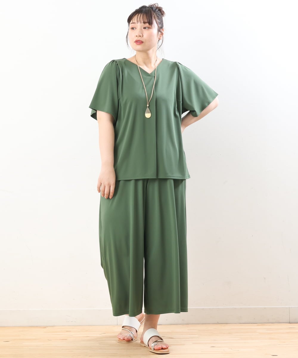 OLKGS57060 eur3(エウルキューブ) 【大きいサイズ/セットアップ対応】フレアスリーブカットソー カーキ(36)