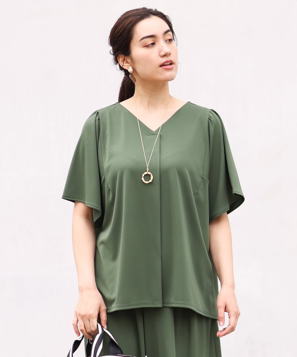 OLKGS57060 eur3(エウルキューブ) 【大きいサイズ/セットアップ対応】フレアスリーブカットソー カーキ(36)