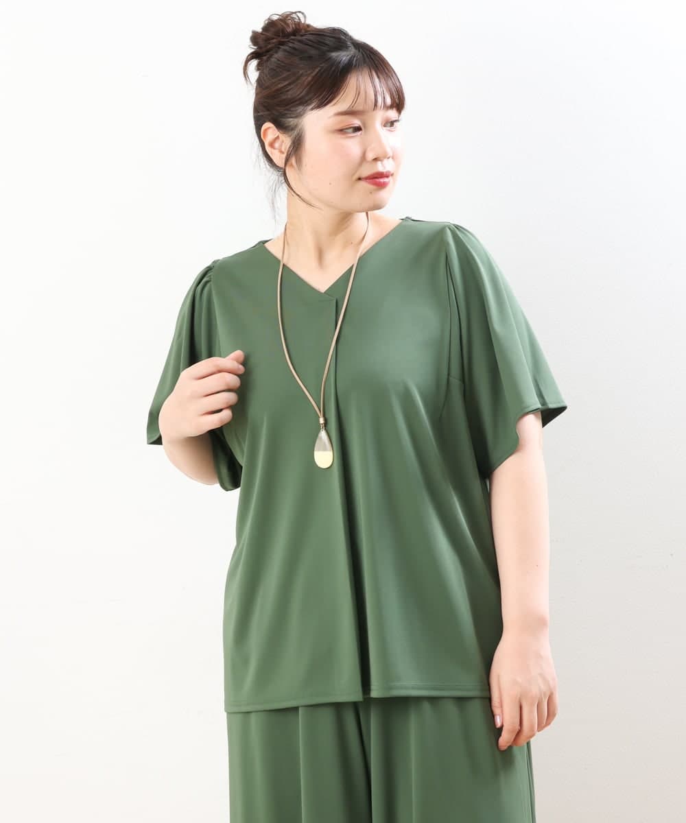 OLKGS57060 eur3(エウルキューブ) 【大きいサイズ/セットアップ対応】フレアスリーブカットソー カーキ(36)