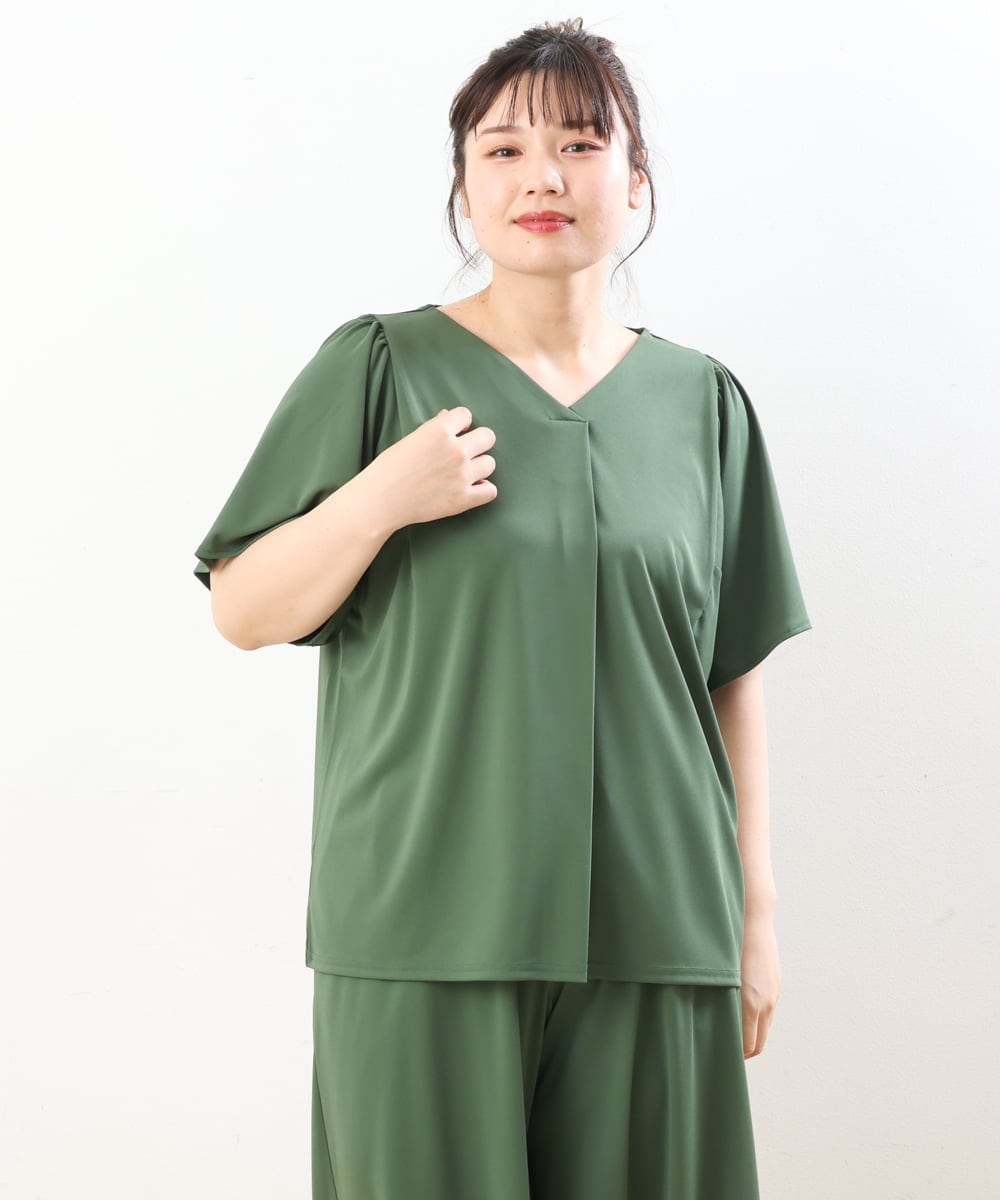 OLKGS57060 eur3(エウルキューブ) 【大きいサイズ/セットアップ対応】フレアスリーブカットソー カーキ(36)