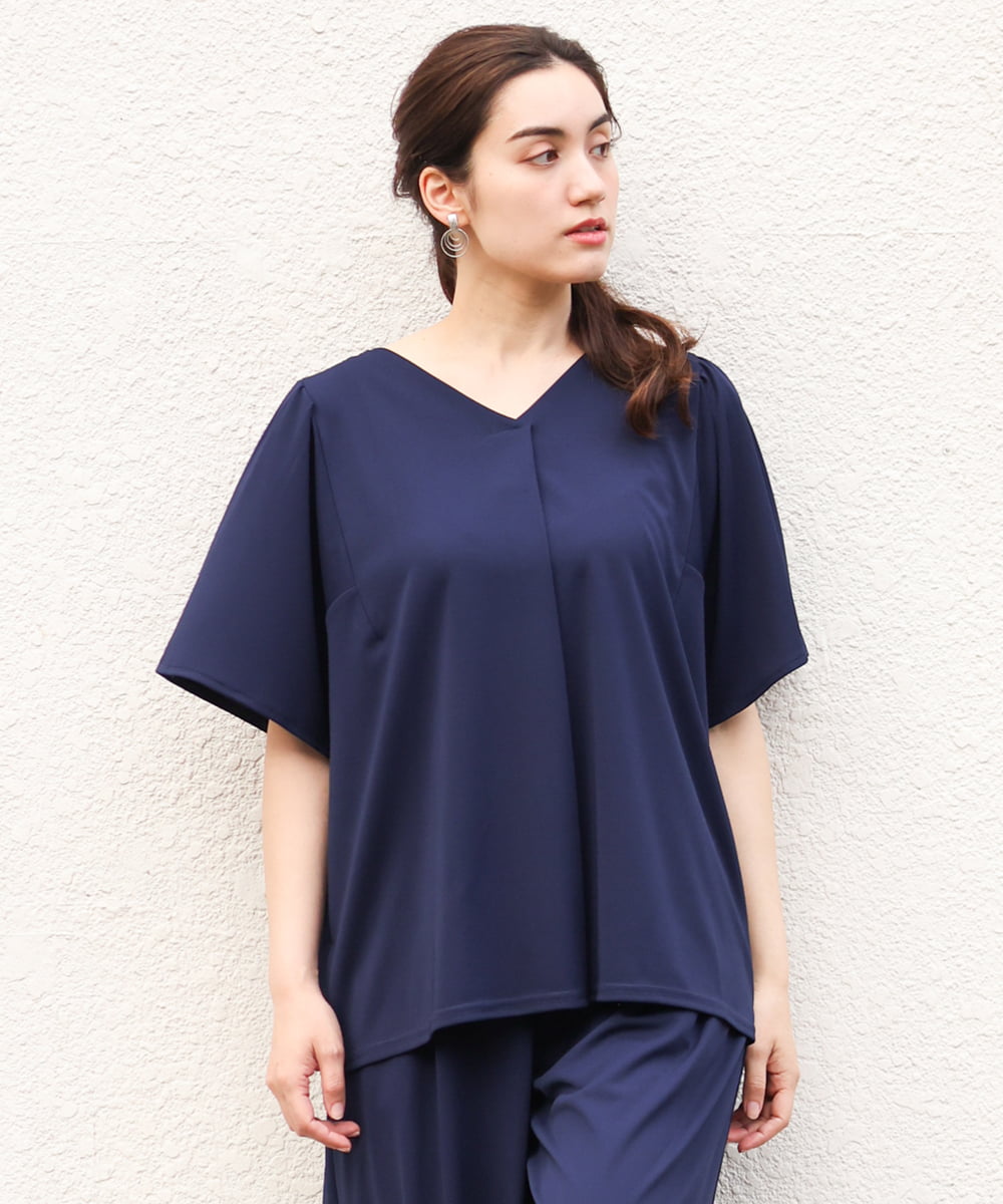 OLKGS57060 eur3(エウルキューブ) 【大きいサイズ/セットアップ対応】フレアスリーブカットソー ネイビー(57)