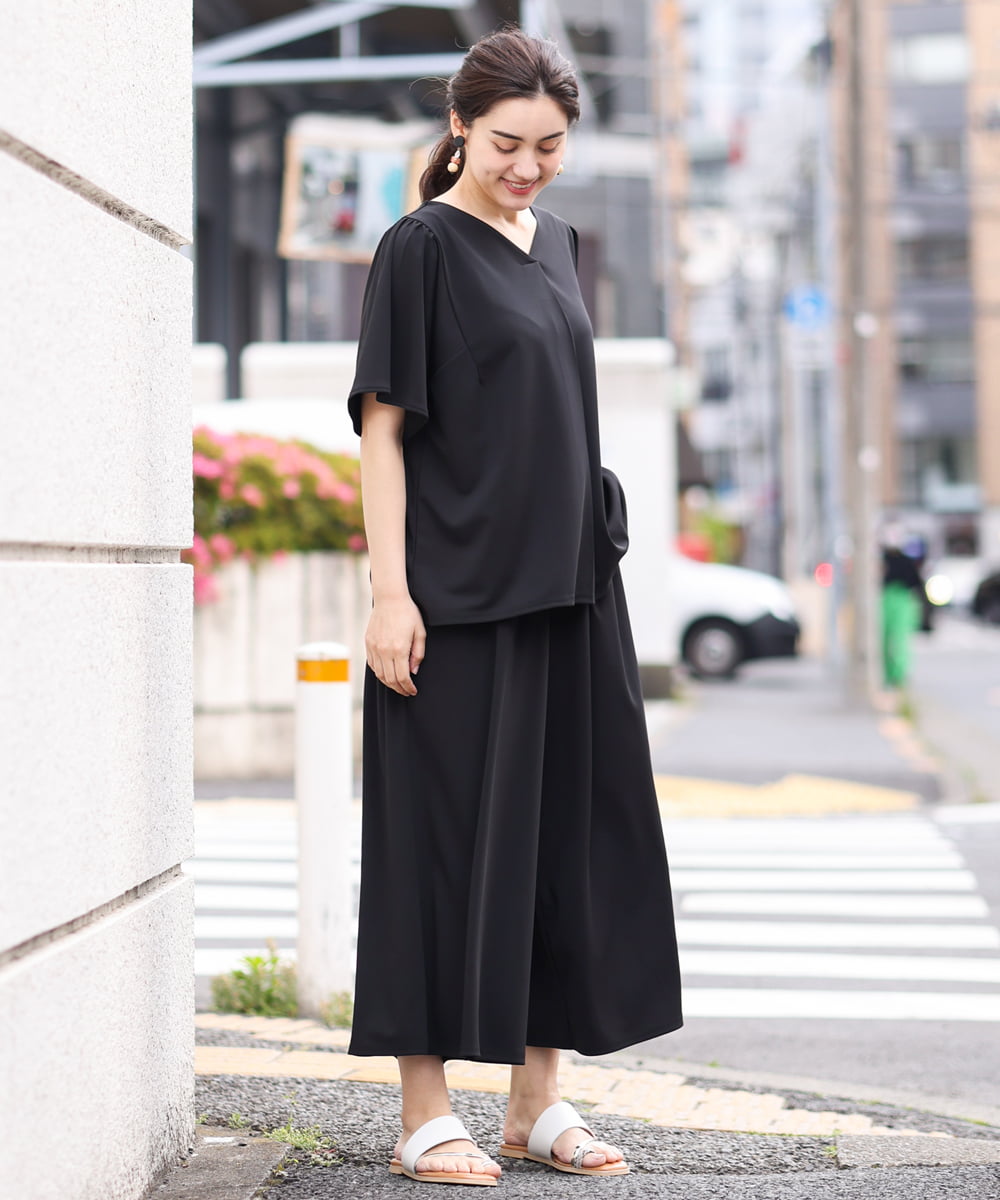 OLKGS57060 eur3(エウルキューブ) 【大きいサイズ/セットアップ対応】フレアスリーブカットソー ブラック(94)