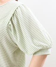 OLKGS58060 eur3(エウルキューブ) 【大きいサイズ】袖ギャザーギンガムチェックカットソー ライトグリーン(30)
