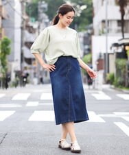 OLKGS58060 eur3(エウルキューブ) 【大きいサイズ】袖ギャザーギンガムチェックカットソー ライトグリーン(30)