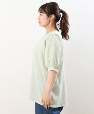 OLKGS58060 eur3(エウルキューブ) 【大きいサイズ】袖ギャザーギンガムチェックカットソー ライトグリーン(30)