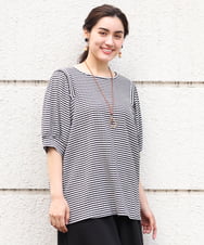 OLKGS58060 eur3(エウルキューブ) 【大きいサイズ】袖ギャザーギンガムチェックカットソー ブラック(94)