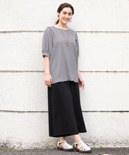 OLKGS58060 eur3(エウルキューブ) 【大きいサイズ】袖ギャザーギンガムチェックカットソー ブラック(94)
