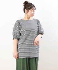 OLKGS58060 eur3(エウルキューブ) 【大きいサイズ】袖ギャザーギンガムチェックカットソー ブラック(94)