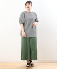OLKGS58060 eur3(エウルキューブ) 【大きいサイズ】袖ギャザーギンガムチェックカットソー ブラック(94)