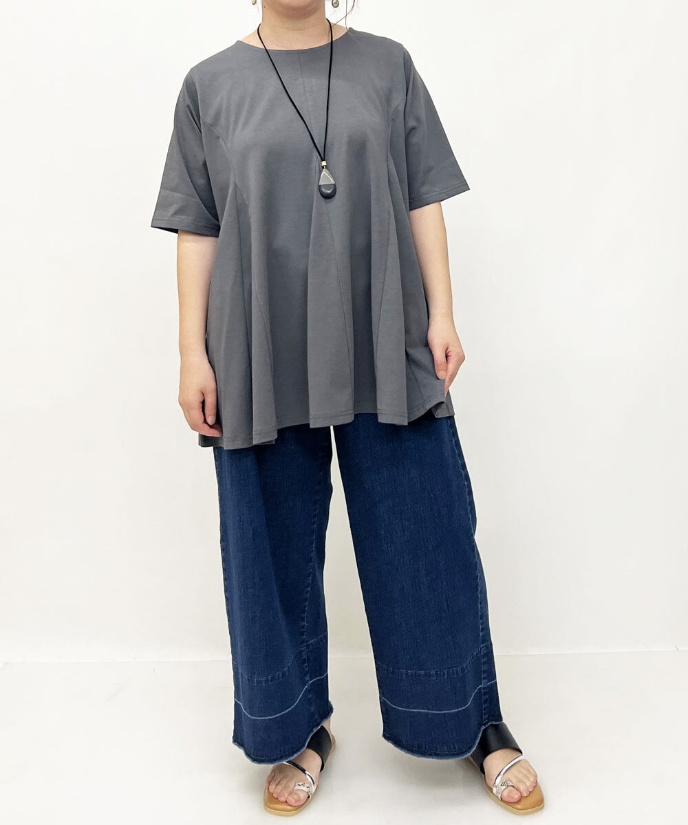 OLKGS61070 eur3(エウルキューブ) 【大きいサイズ】フレアシルエットトップス ダークグレー(93)
