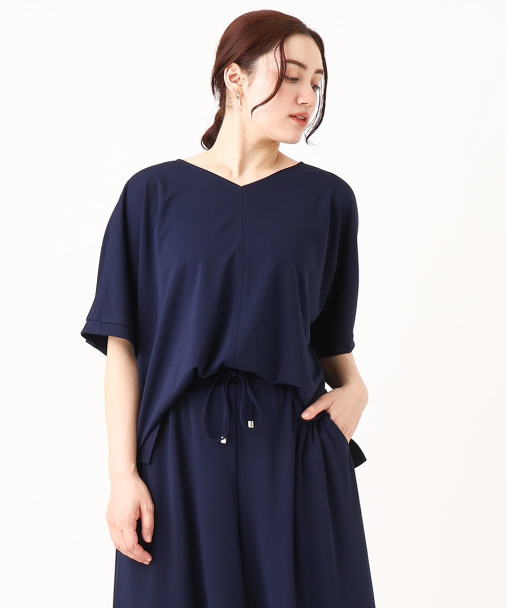 OLKGV24069 eur3(エウルキューブ) 【大きいサイズ/接触冷感/セットアップ対応】Vネックジャージートップス ネイビー(57)