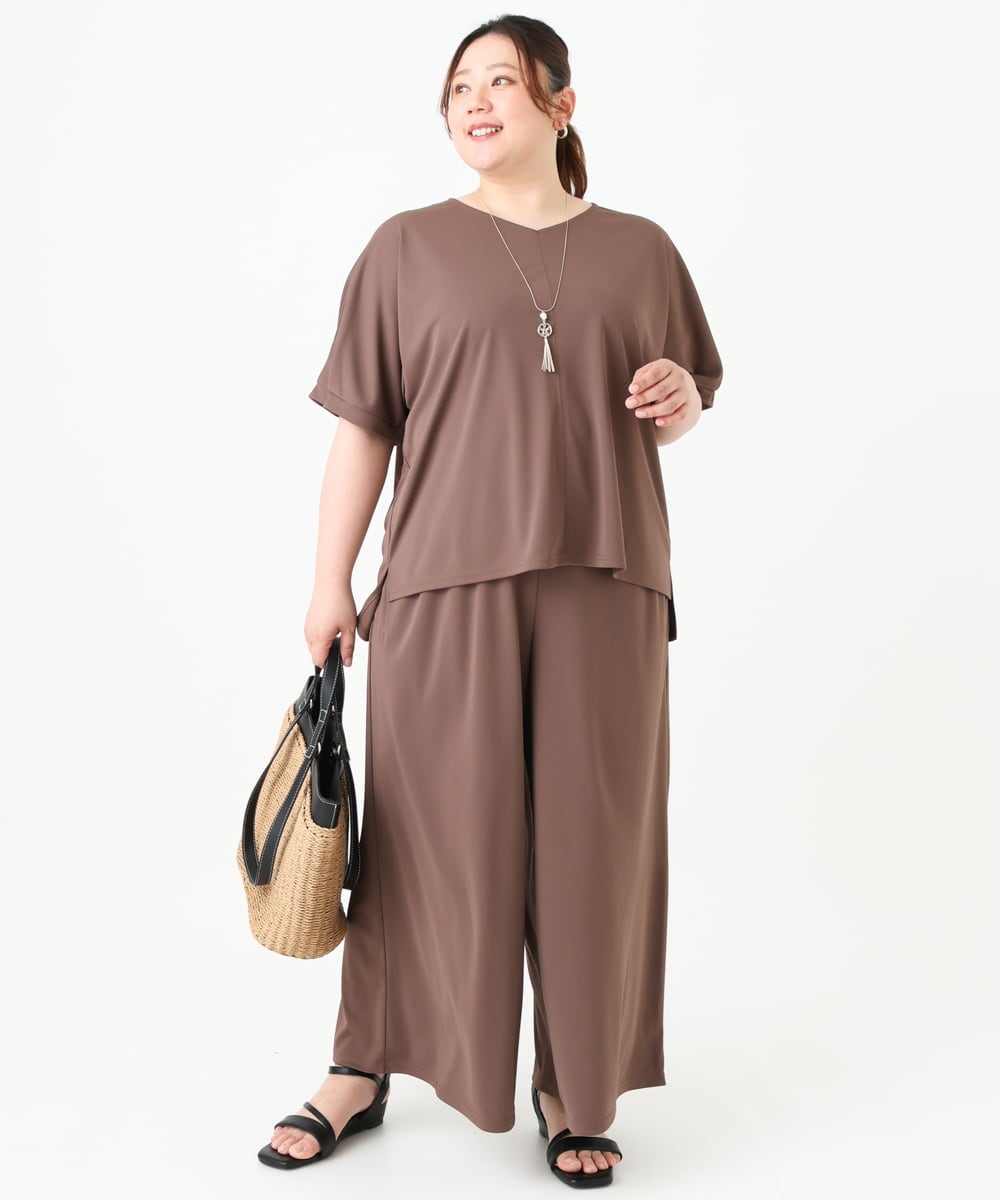 OLKGV24069 eur3(エウルキューブ) 【大きいサイズ/接触冷感/セットアップ対応】Vネックジャージートップス モカ(84)