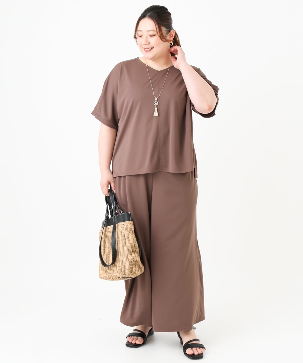 OLKGV24069 eur3(エウルキューブ) 【大きいサイズ/接触冷感/セットアップ対応】Vネックジャージートップス モカ(84)