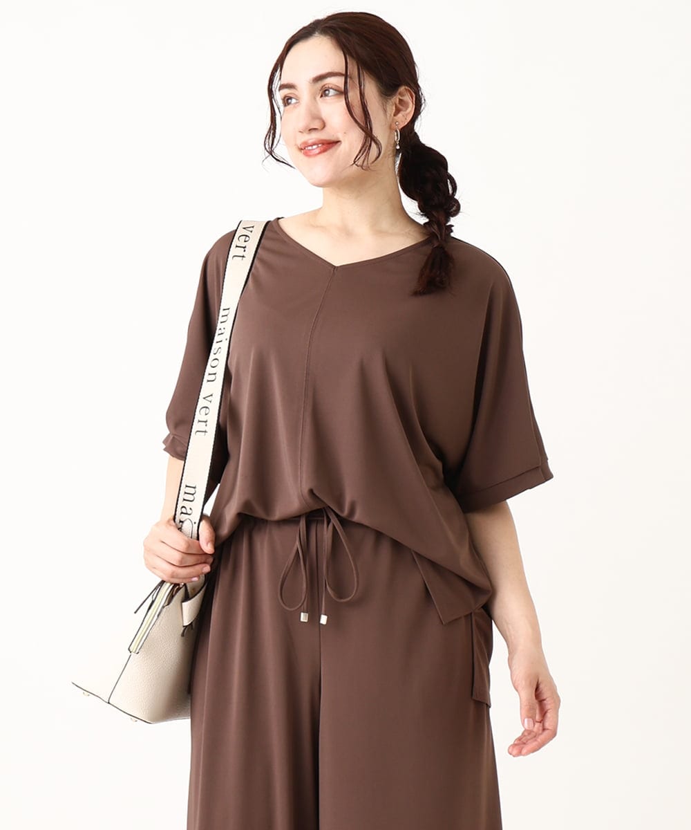 OLKGV24069 eur3(エウルキューブ) 【大きいサイズ/接触冷感/セットアップ対応】Vネックジャージートップス モカ(84)