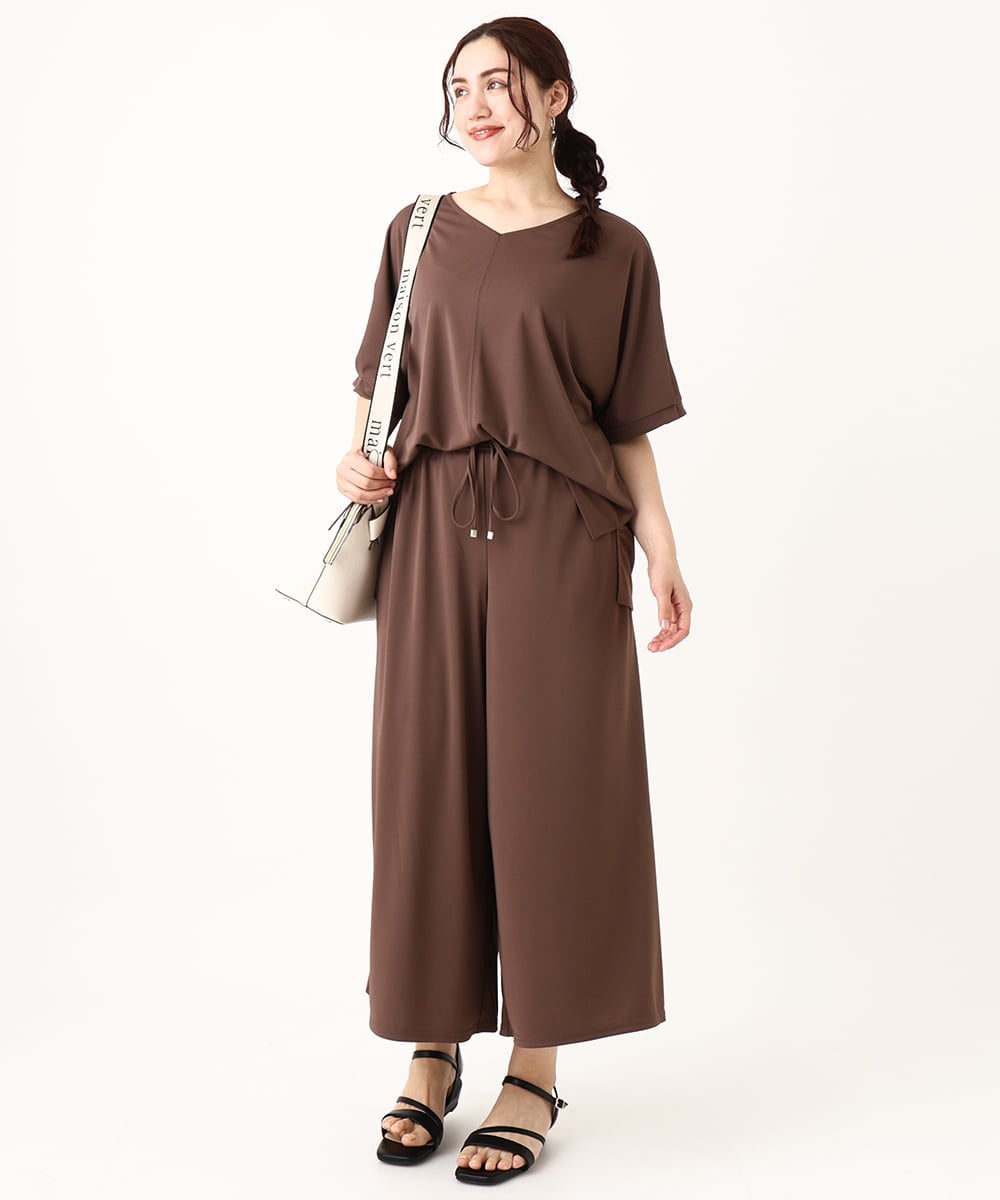 OLKGV24069 eur3(エウルキューブ) 【大きいサイズ/接触冷感/セットアップ対応】Vネックジャージートップス モカ(84)