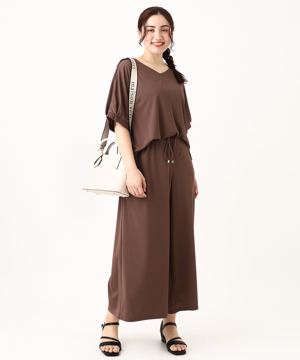 OLKGV24069 eur3(エウルキューブ) 【大きいサイズ/接触冷感/セットアップ対応】Vネックジャージートップス モカ(84)