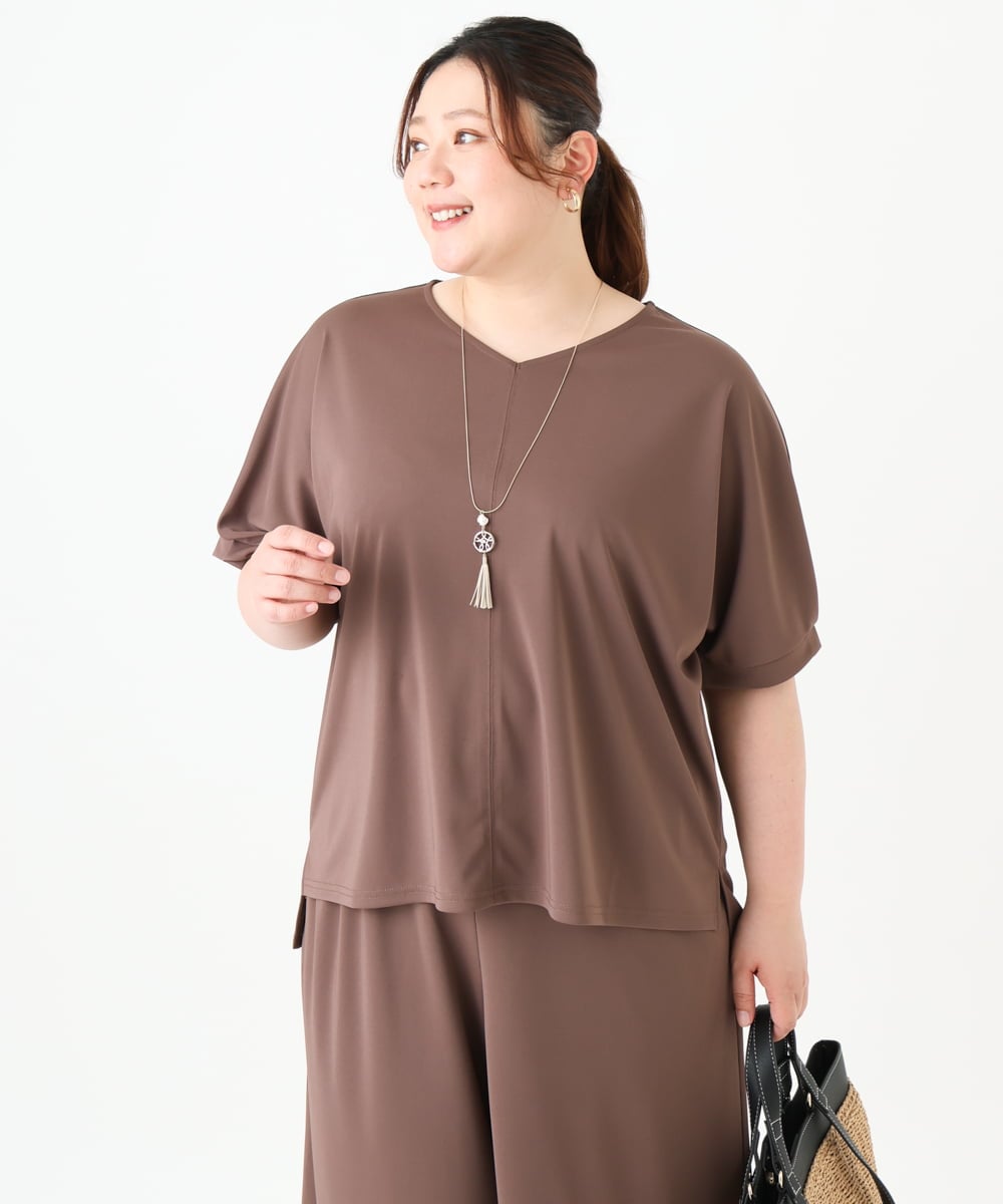 OLKGV24069 eur3(エウルキューブ) 【大きいサイズ/接触冷感/セットアップ対応】Vネックジャージートップス モカ(84)