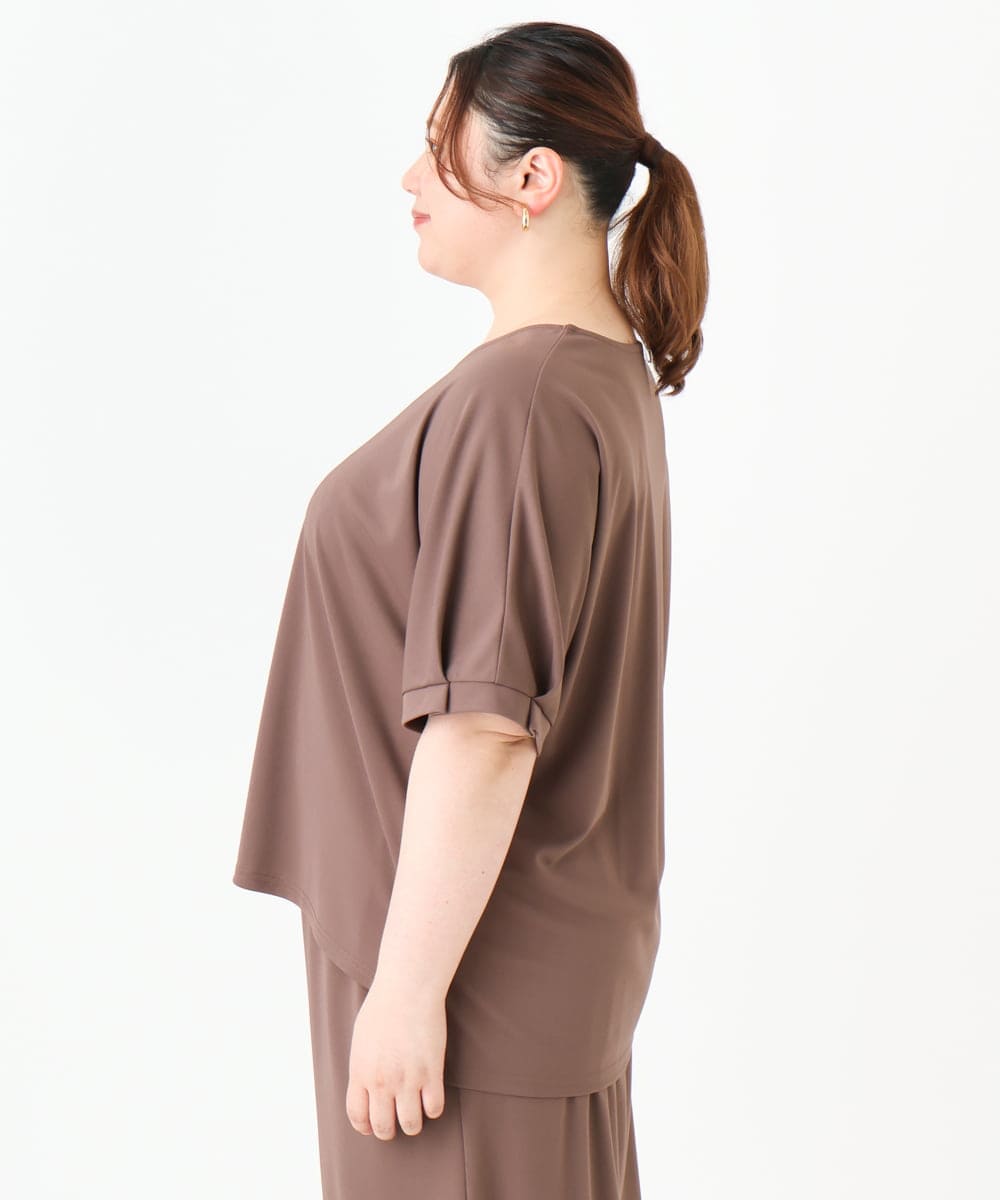 OLKGV24069 eur3(エウルキューブ) 【大きいサイズ/接触冷感/セットアップ対応】Vネックジャージートップス モカ(84)