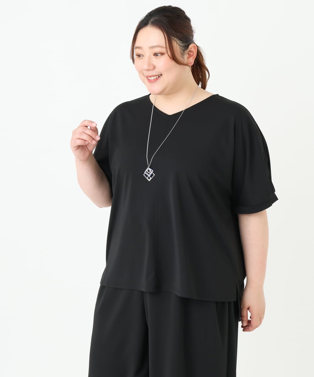 OLKGV24069 eur3(エウルキューブ) 【大きいサイズ/接触冷感/セットアップ対応】Vネックジャージートップス ブラック(94)