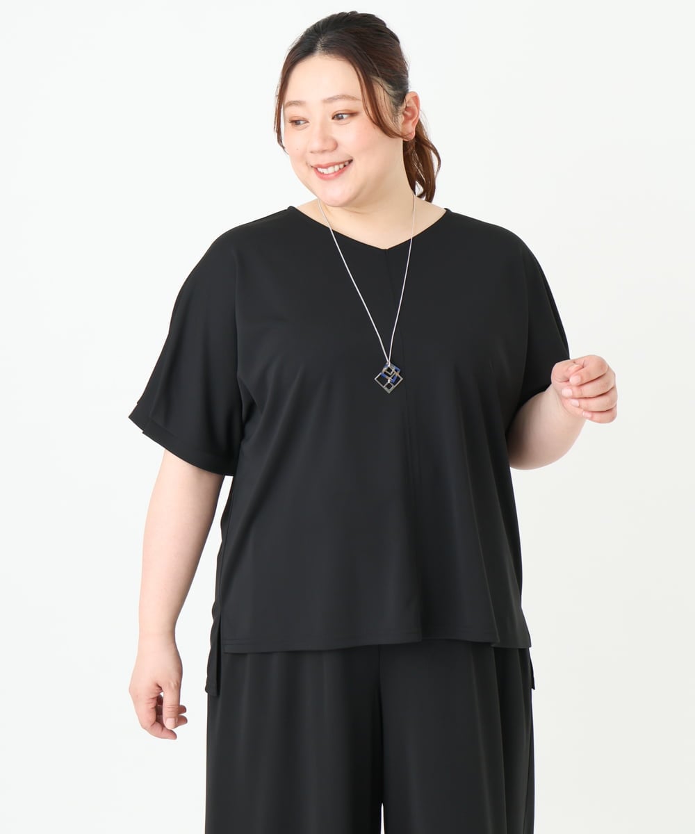 OLKGV24069 eur3(エウルキューブ) 【大きいサイズ/接触冷感/セットアップ対応】Vネックジャージートップス ブラック(94)