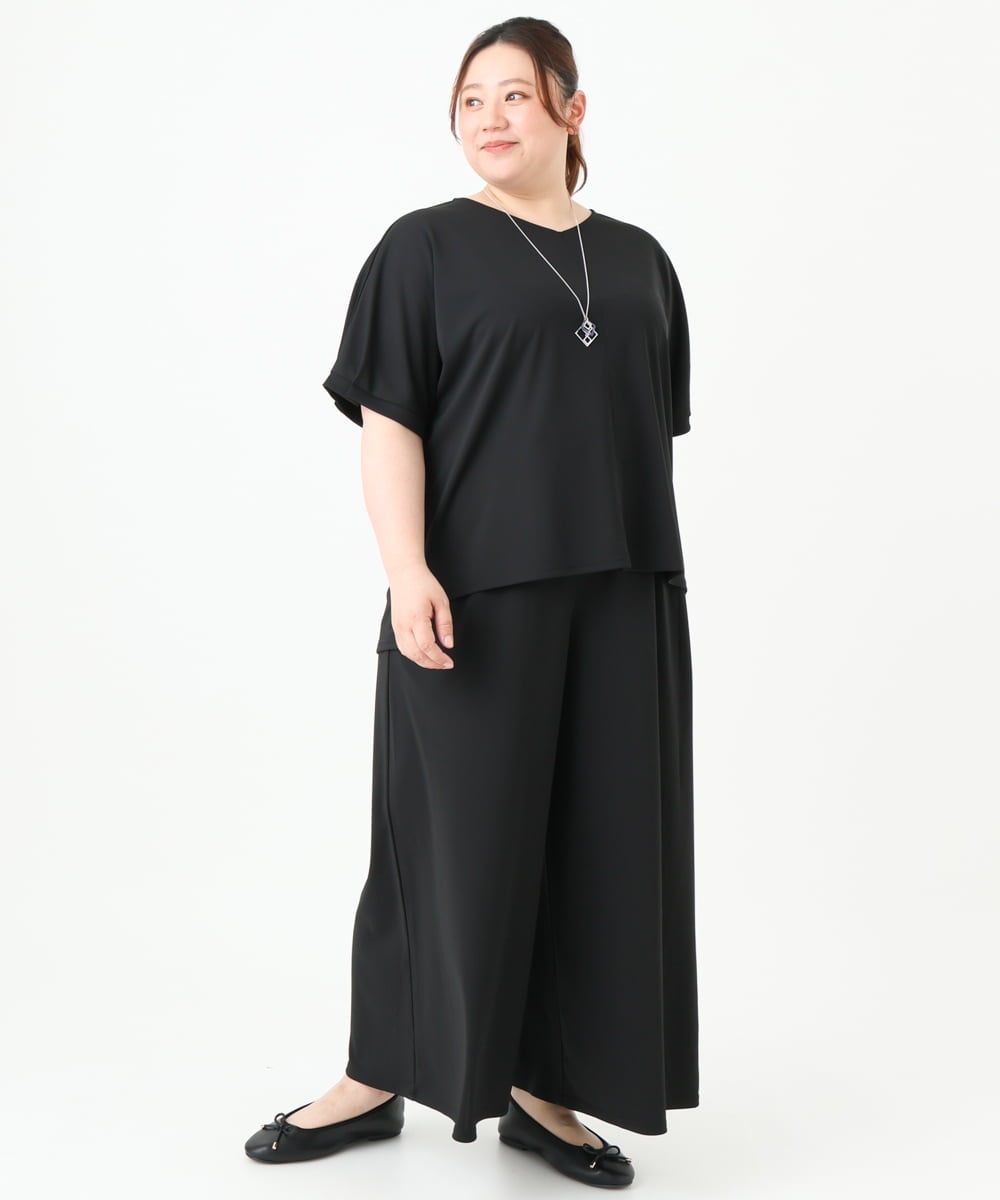 OLKGV24069 eur3(エウルキューブ) 【大きいサイズ/接触冷感/セットアップ対応】Vネックジャージートップス ブラック(94)