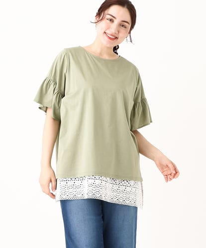 OLKGV25079 eur3 【大きいサイズ】ギャザーフリルスリーブトップス