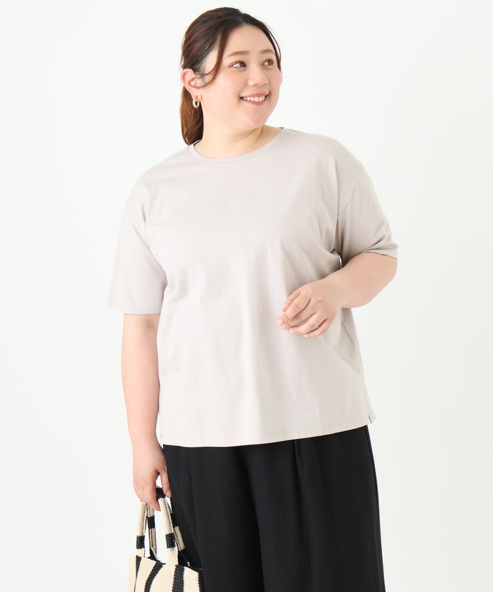 OLKGV27049 eur3(エウルキューブ) 【大きいサイズ/a.v.v×eur3】コットンロゴTシャツ ライトグレー(91)