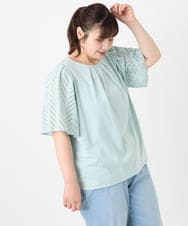 OLKHA25064 eur3(エウルキューブ) 【WEB先行販売】【大きいサイズ】リーフレーススリーブトップス ライトグリーン(30)