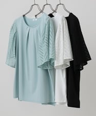 OLKHA25064 eur3(エウルキューブ) 【WEB先行販売】【大きいサイズ】リーフレーススリーブトップス ライトグリーン(30)
