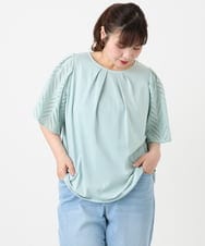 OLKHA25064 eur3(エウルキューブ) 【WEB先行販売】【大きいサイズ】リーフレーススリーブトップス ライトグリーン(30)