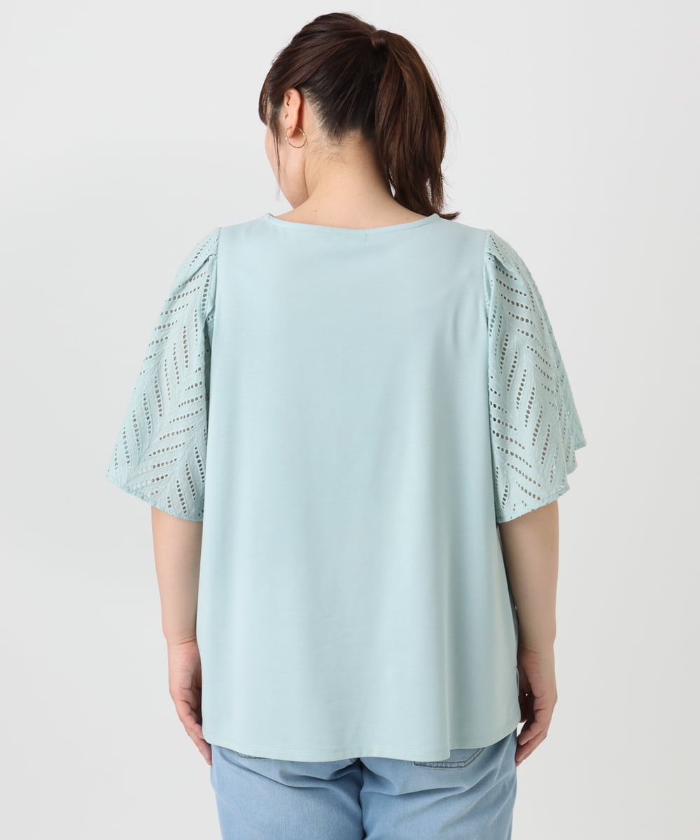 OLKHA25064 eur3(エウルキューブ) 【WEB先行販売】【大きいサイズ】リーフレーススリーブトップス ライトグリーン(30)