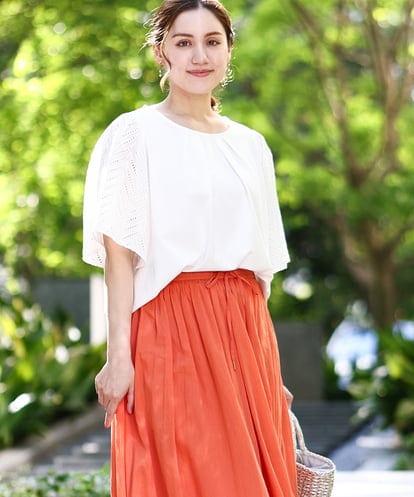 OLKHA25064 eur3 【WEB先行販売】【大きいサイズ】リーフレーススリーブトップス