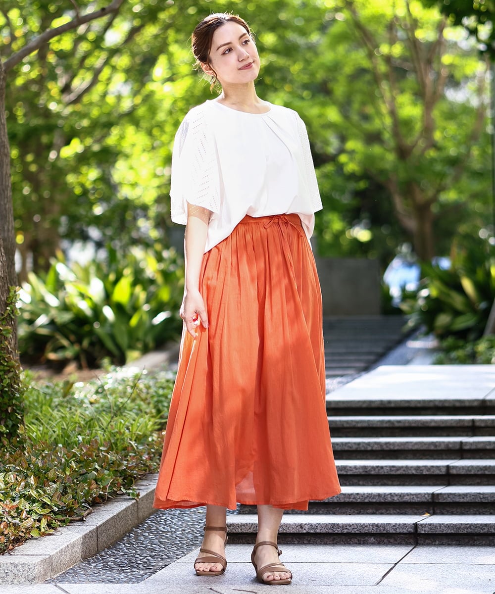 OLKHA25064 eur3(エウルキューブ) 【WEB先行販売】【大きいサイズ】リーフレーススリーブトップス アイボリー(80)