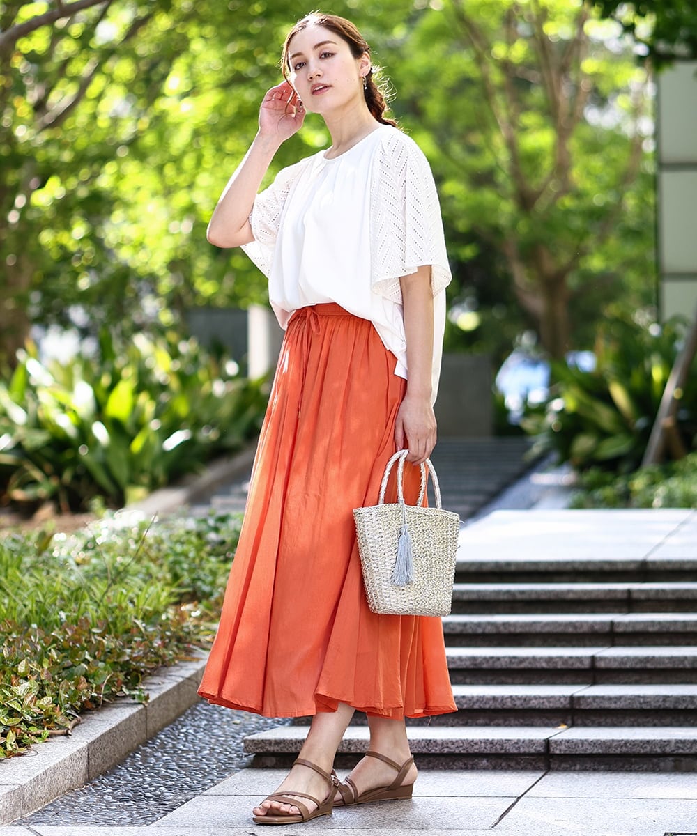 OLKHA25064 eur3(エウルキューブ) 【WEB先行販売】【大きいサイズ】リーフレーススリーブトップス アイボリー(80)
