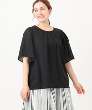OLKHA25064 eur3(エウルキューブ) 【WEB先行販売】【大きいサイズ】リーフレーススリーブトップス ブラック(94)