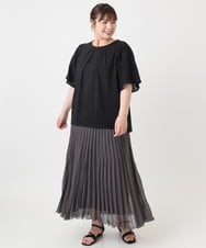 OLKHA25064 eur3(エウルキューブ) 【WEB先行販売】【大きいサイズ】リーフレーススリーブトップス ブラック(94)
