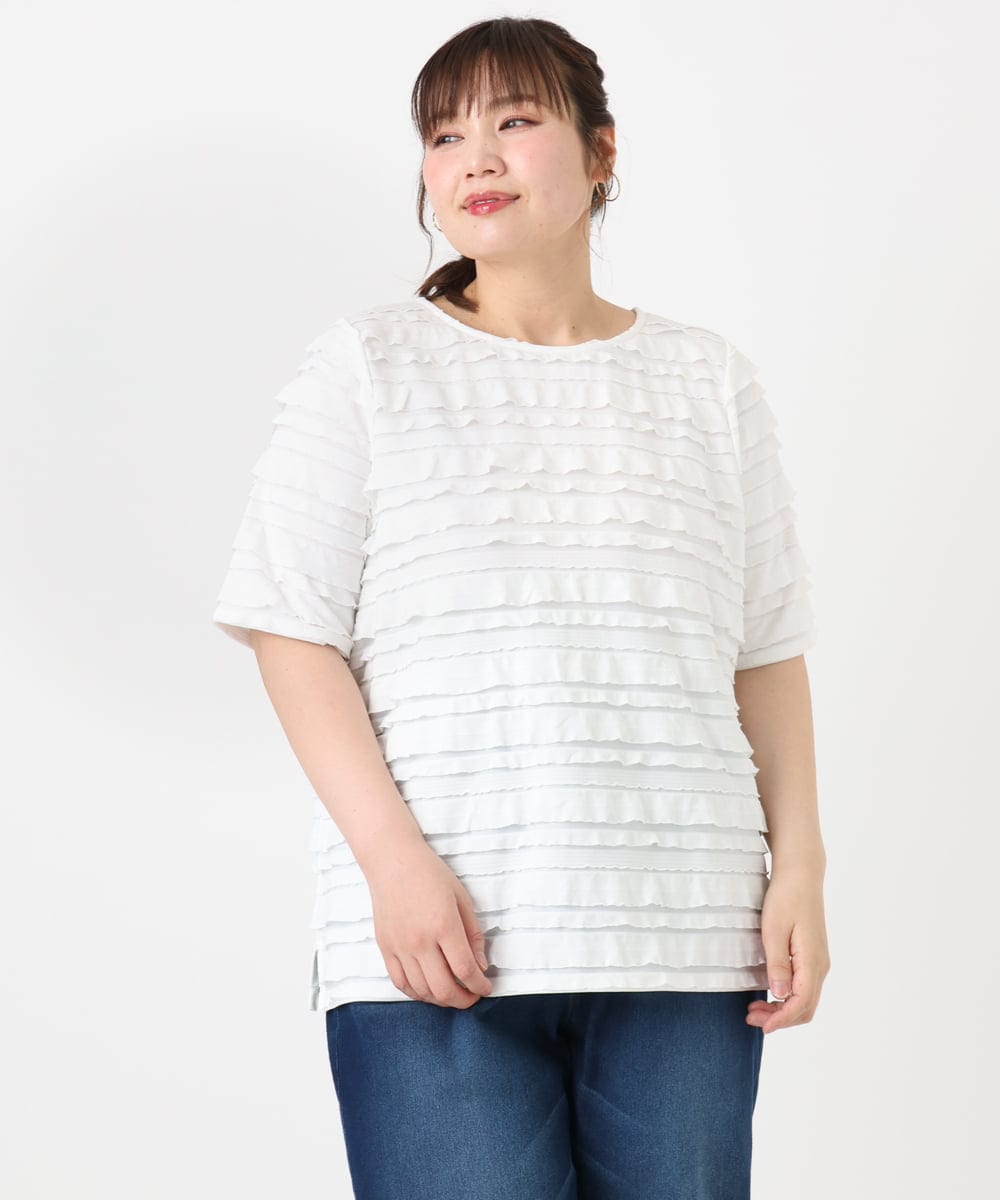 OLKHA26079 eur3(エウルキューブ) 【WEB先行販売】【大きいサイズ】カットフリルトップス ホワイト(90)