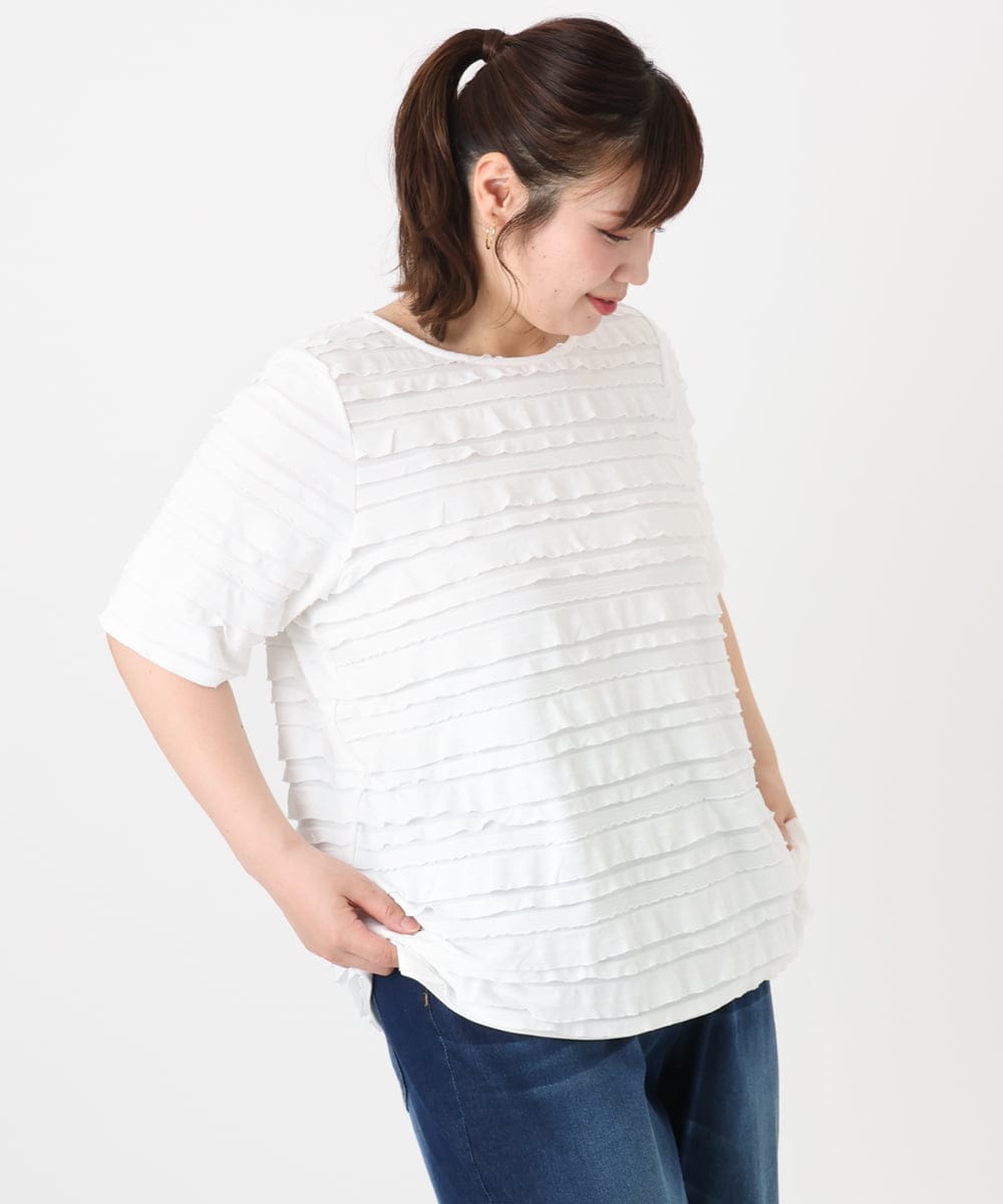 OLKHA26079 eur3(エウルキューブ) 【WEB先行販売】【大きいサイズ】カットフリルトップス ホワイト(90)