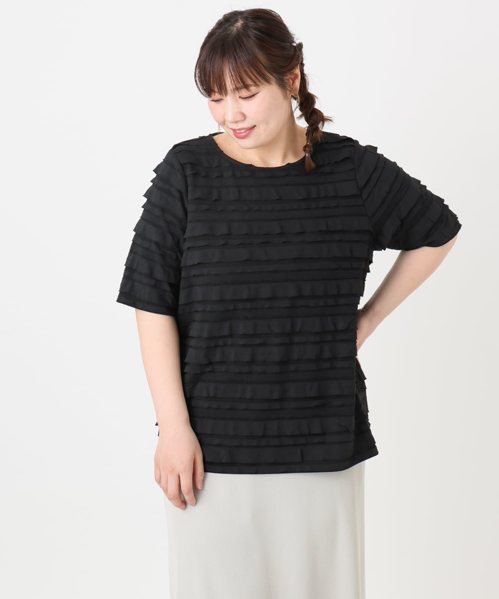 OLKHA26079 eur3(エウルキューブ) 【WEB先行販売】【大きいサイズ】カットフリルトップス ブラック(94)