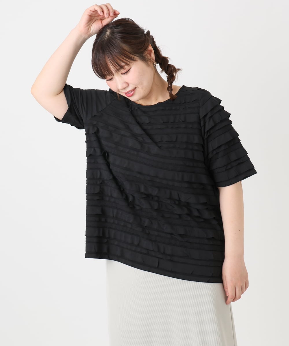 OLKHA26079 eur3(エウルキューブ) 【WEB先行販売】【大きいサイズ】カットフリルトップス ブラック(94)