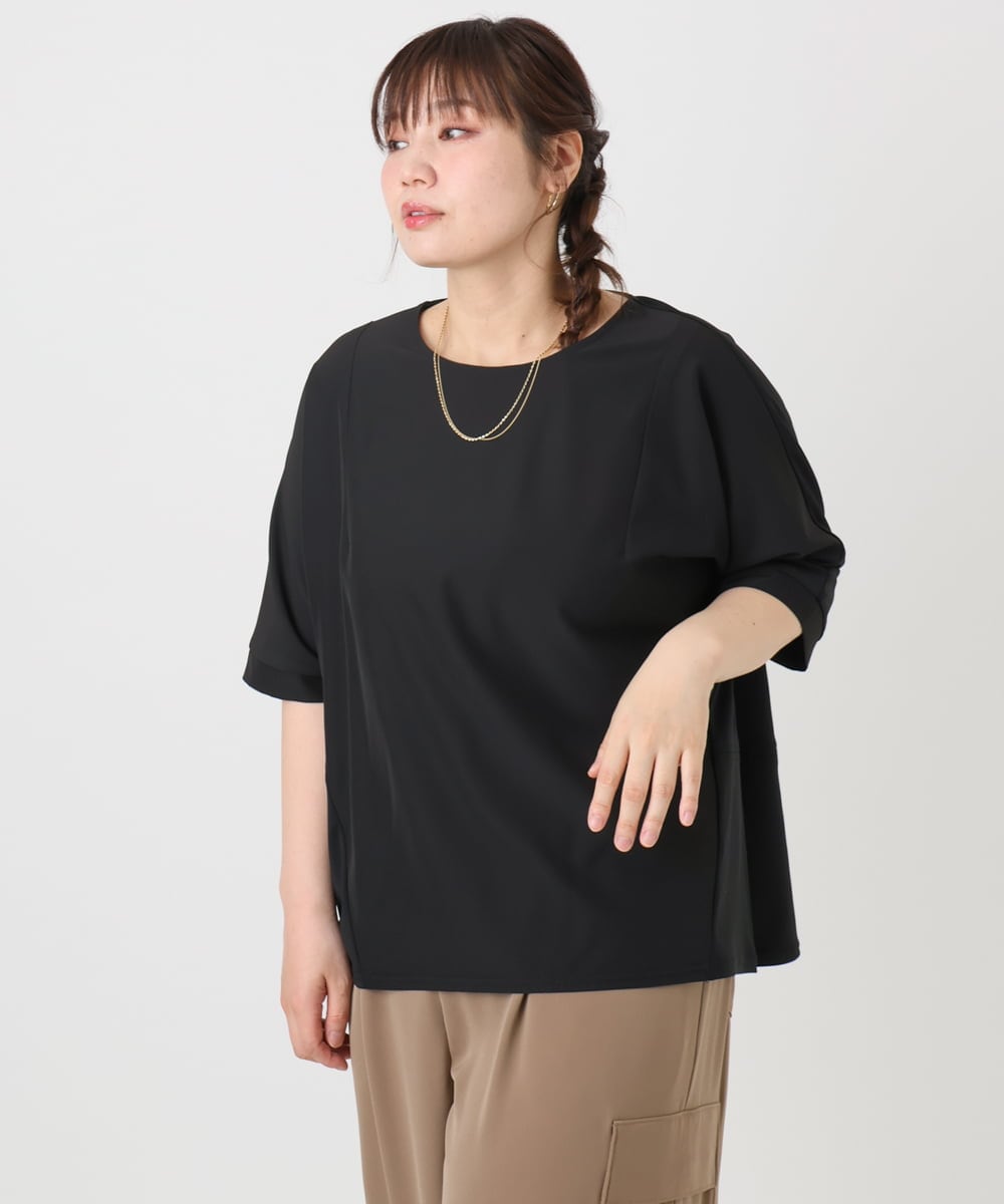 OLKHA27089 eur3(エウルキューブ) 【WEB先行販売】【大きいサイズ/接触冷感】ジャージーコンビトップス ブラック(94)