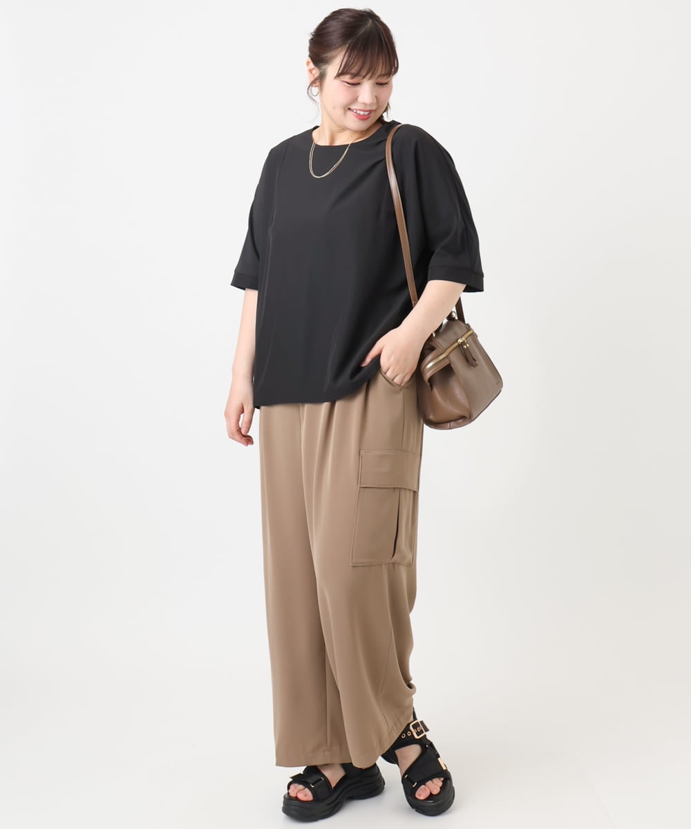 OLKHA27089 eur3(エウルキューブ) 【WEB先行販売】【大きいサイズ/接触冷感】ジャージーコンビトップス ブラック(94)
