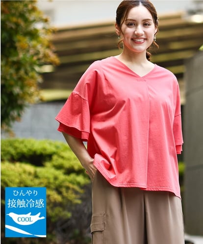 OLKHA30059 eur3 【WEB先行販売】【大きいサイズ/接触冷感】Vネックシルケット天竺カットソー